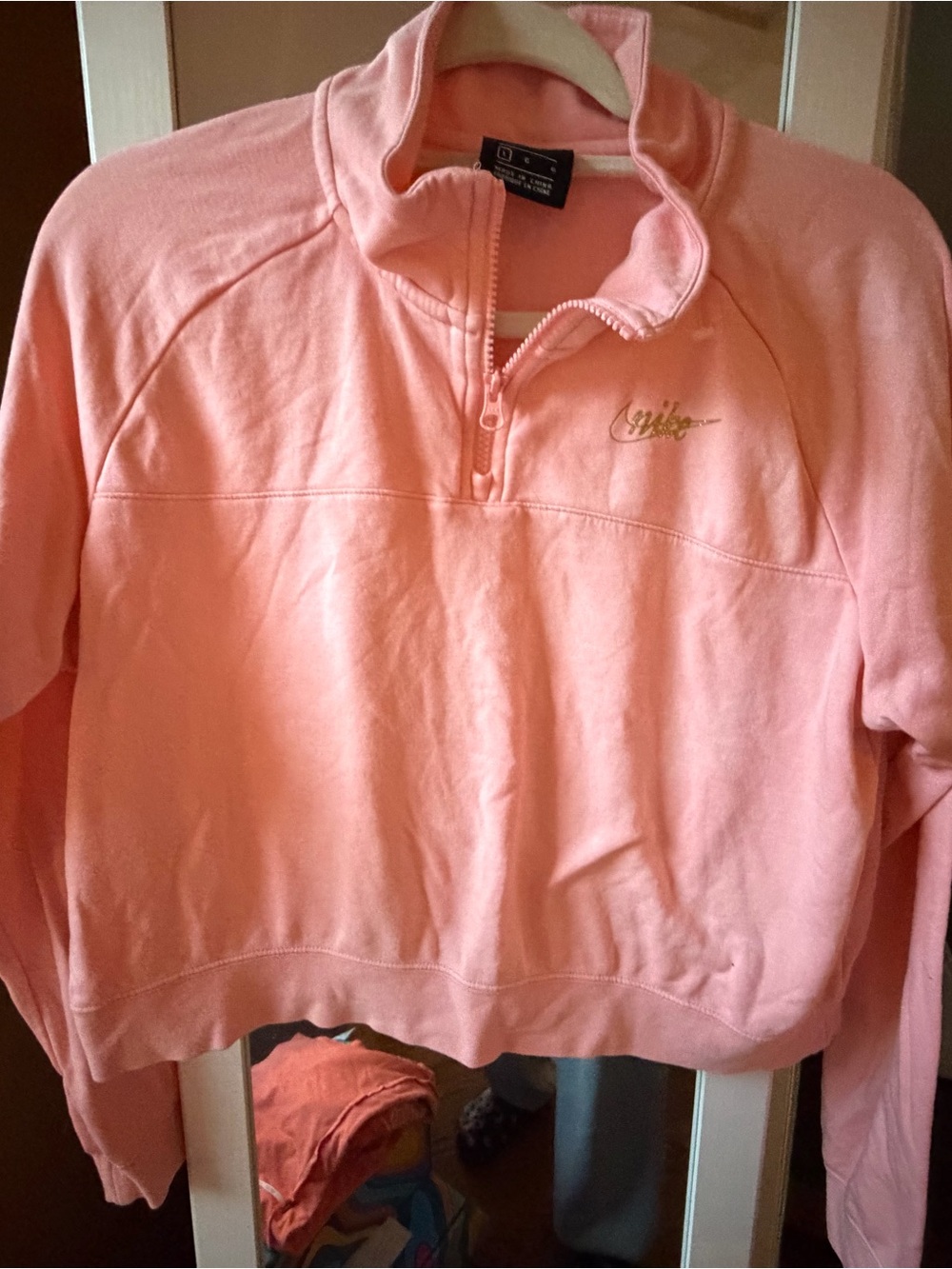 Nike Women's Light Pink Half-Zip Pullover Sweater, L